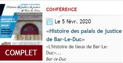 Conférence Histoire des palais de justice de Bar-Le-Duc  (5 février à 18h30, tribunal de Bar-le-Duc, place Saint-Pierre)