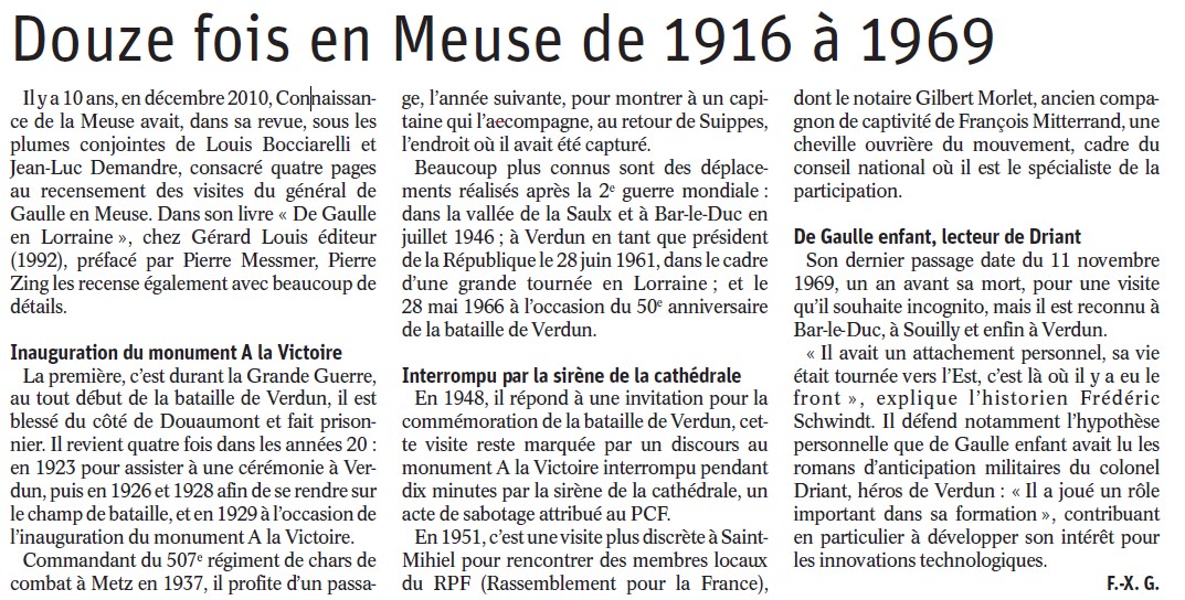 De Gaulle est venu douze fois en Meuse de 1916 à 1969